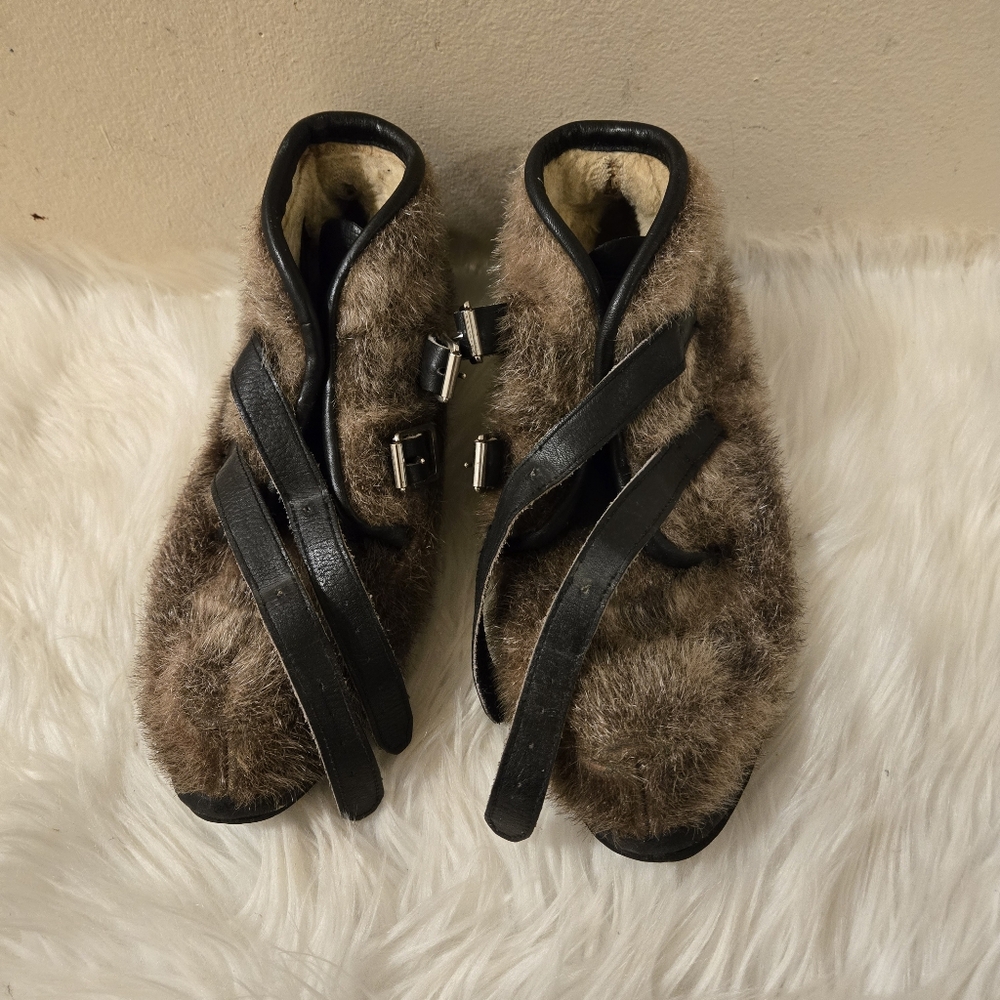 Rare Elk Fur Lined Women's Shoes by Nap Gignac Canada - Black and Brown Size 6